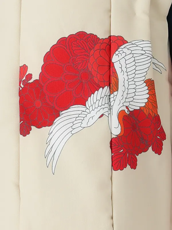 七五三レンタル(3歳女児被布)クリーム色×紺 菊梅に鶴 J667