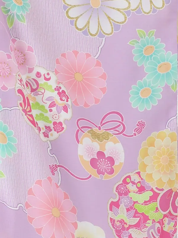 七五三レンタル(3歳女児被布)白×藤色 菊に雪輪と鈴 J669