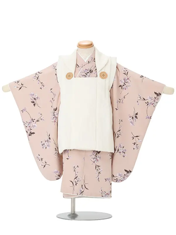 七五三レンタル(2歳女児被布)白×ピンクベージュ J672