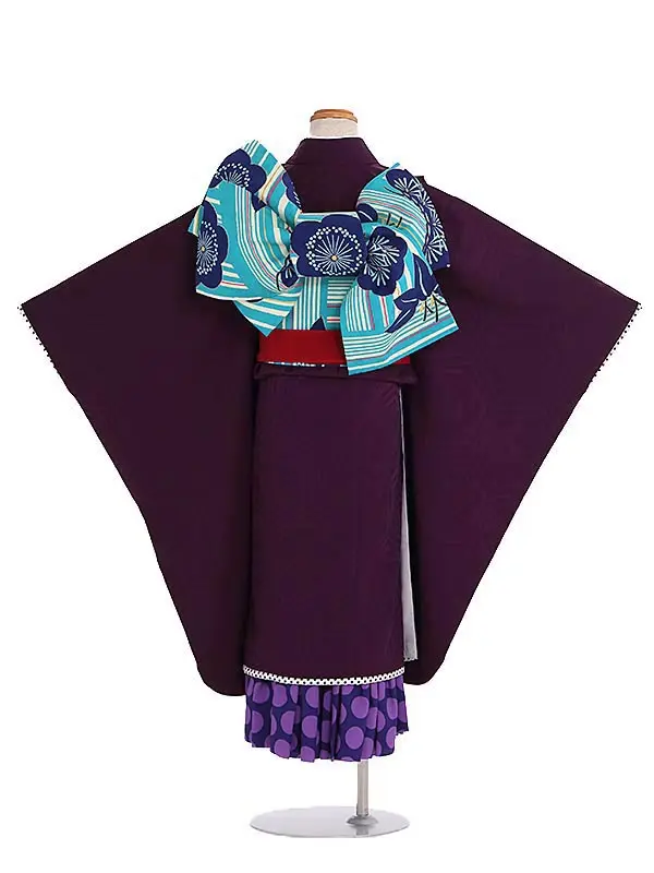 七五三レンタル(7歳女児結び帯) ジャパンスタイル／深紫×紫亀甲水玉 J885