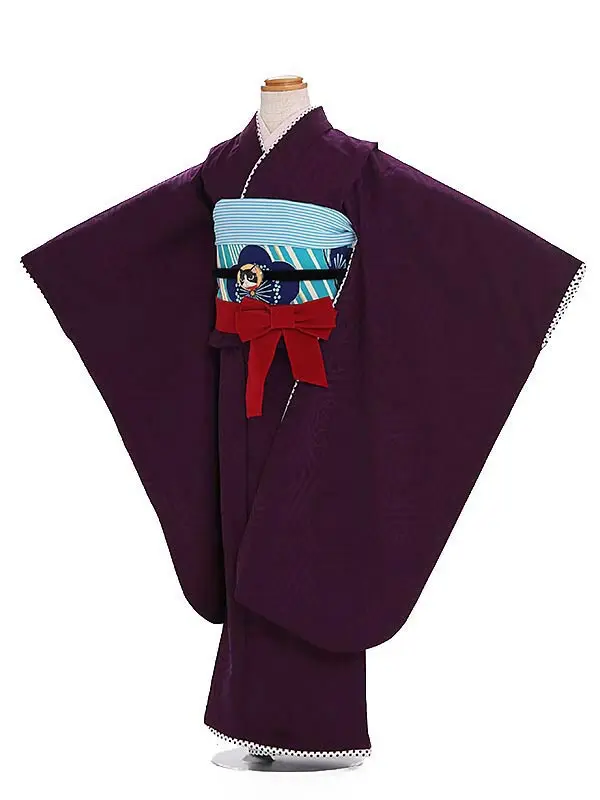 七五三レンタル(7歳女児結び帯) ジャパンスタイル／深紫×紫亀甲水玉 J885