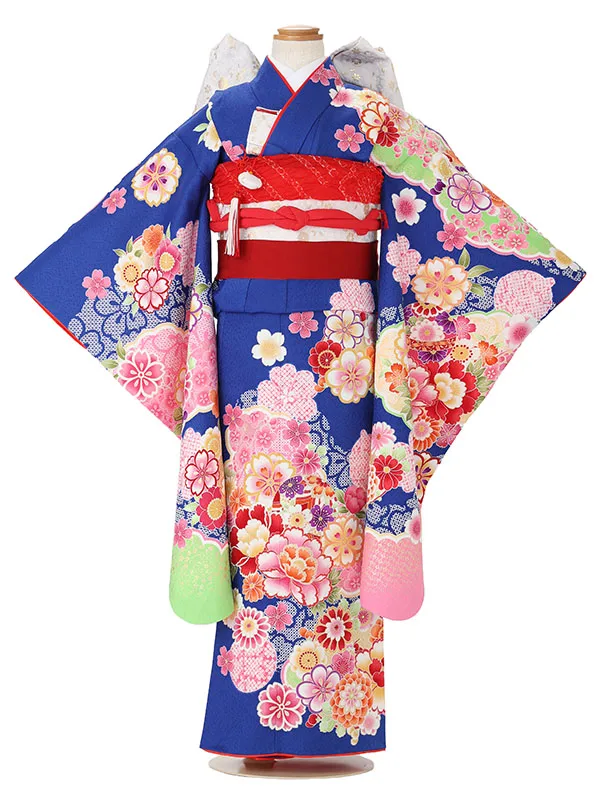 七五三レンタル(7歳女児結び帯)紺 まりに四季花 J968