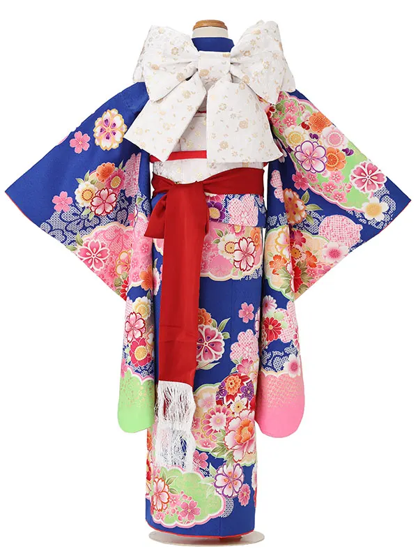 七五三レンタル(7歳女児結び帯)紺 まりに四季花 J968
