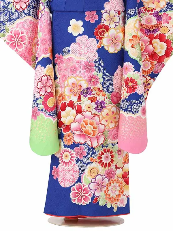 七五三レンタル(7歳女児結び帯)紺 まりに四季花 J968