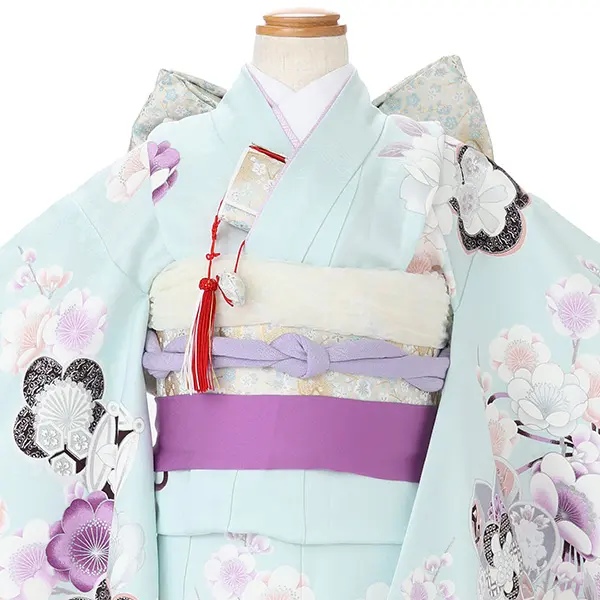 七五三レンタル(7歳女児結び帯)水色 銀彩梅桜 J969