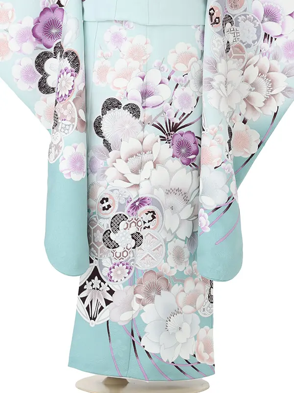 七五三レンタル(7歳女児結び帯)水色 銀彩梅桜 J969