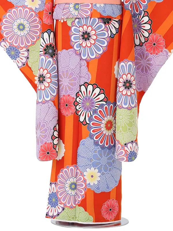 七五三レンタル(6.7歳女児結び帯)オレンジ 菊 J983