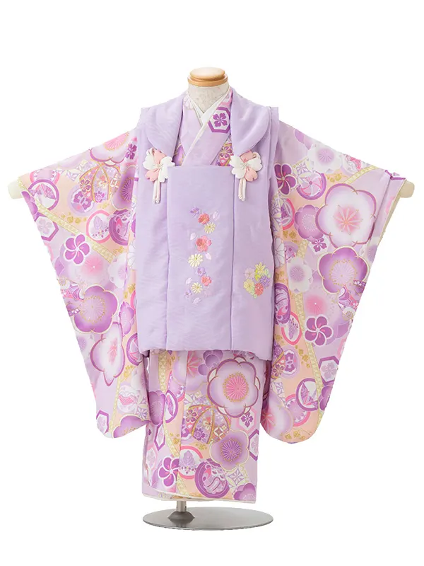 七五三レンタル(3歳女児被布)式部浪漫 藤色 菊桜刺繍×梅 Z173