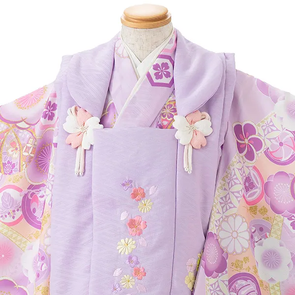 七五三レンタル(3歳女児被布)式部浪漫 藤色 菊桜刺繍×梅 Z173
