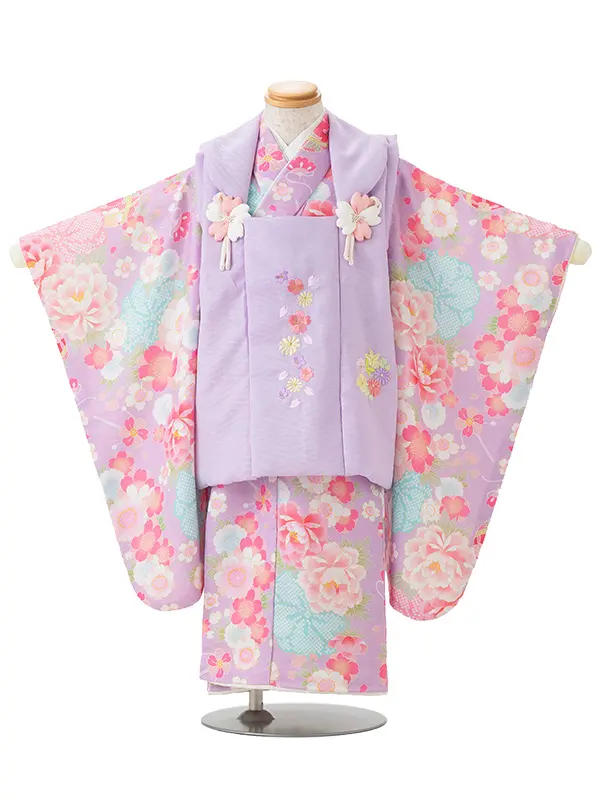 七五三レンタル(3歳女児被布)式部浪漫 藤色 菊桜刺繍×牡丹桜 Z176
