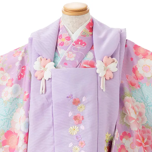 七五三レンタル(3歳女児被布)式部浪漫 藤色 菊桜刺繍×牡丹桜 Z176