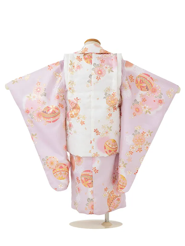 七五三レンタル(3歳女児被布) 白 桜まり×淡ピンク 桜まり Z179