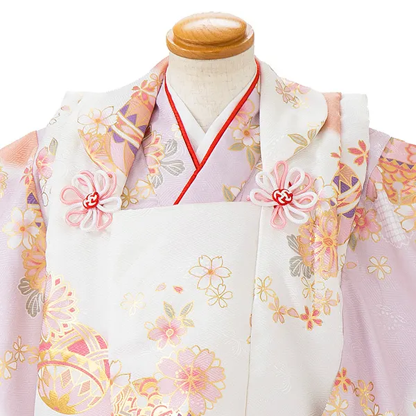 七五三レンタル(3歳女児被布) 白 桜まり×淡ピンク 桜まり Z179