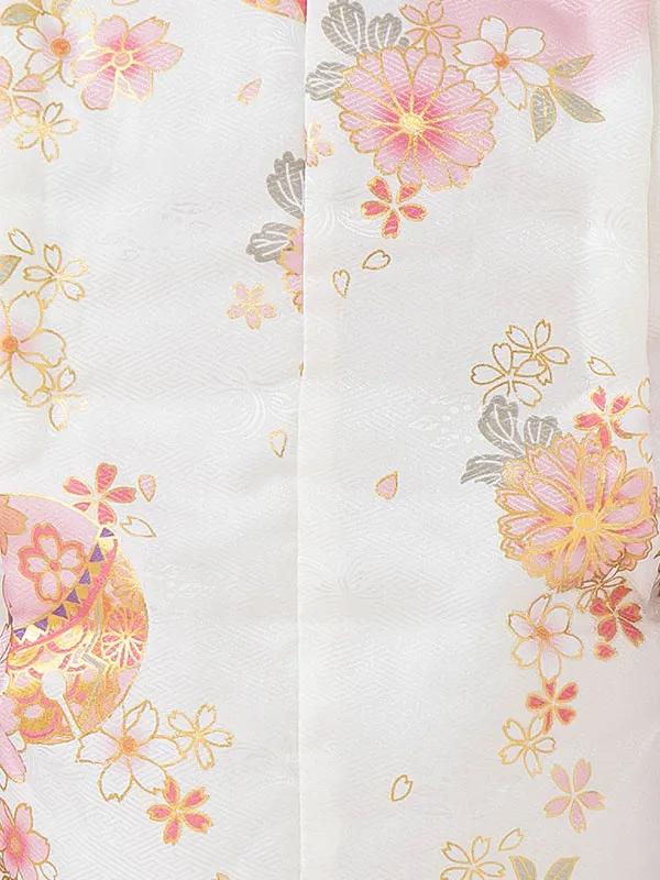 七五三レンタル(3歳女児被布) 白 桜まり×淡ピンク 桜まり Z179