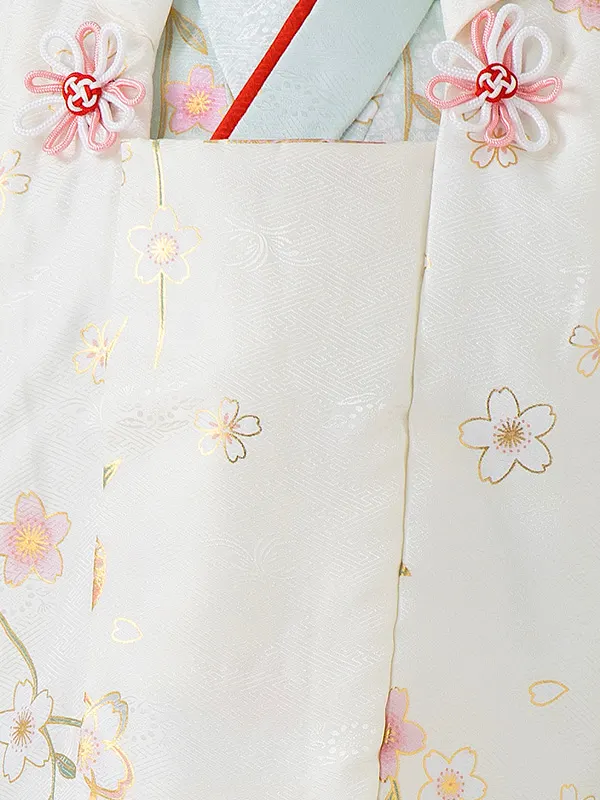 七五三レンタル(3歳女児被布)白 金彩桜×水色 桜鈴 Z180