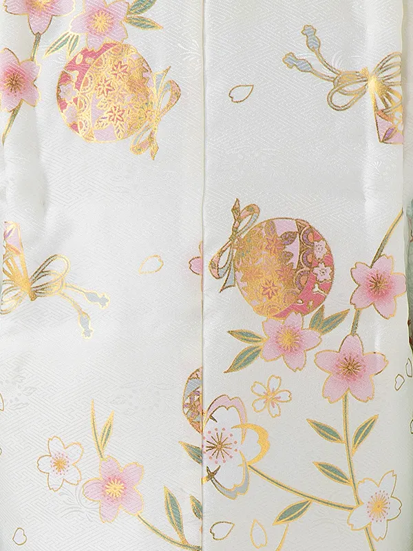 七五三レンタル(3歳女児被布)白 金彩桜×水色 桜鈴 Z180