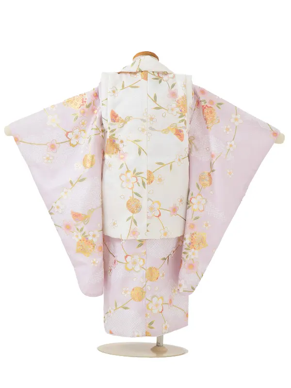 七五三レンタル(3歳女児被布) 白 桜まり×淡ピンク 桜まり Z181