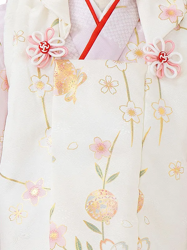 七五三レンタル(3歳女児被布) 白 桜まり×淡ピンク 桜まり Z181