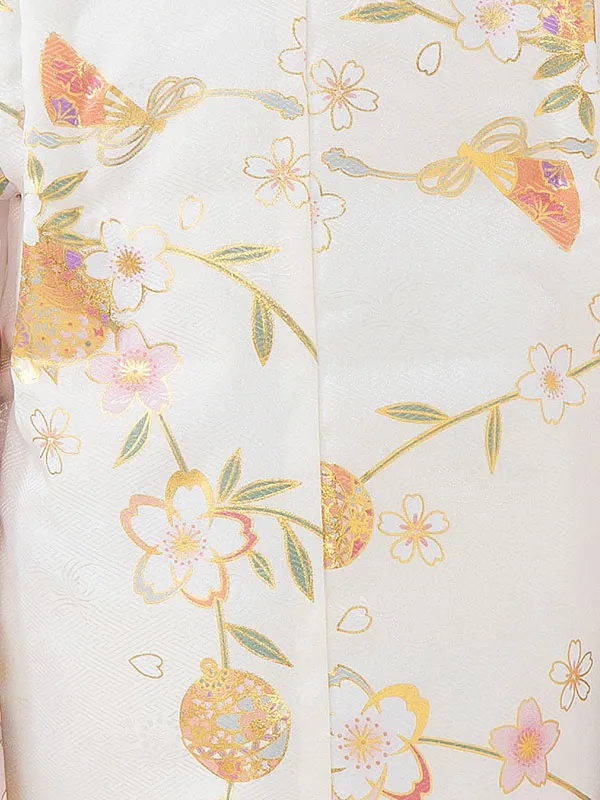 七五三レンタル(3歳女児被布) 白 桜まり×淡ピンク 桜まり Z181