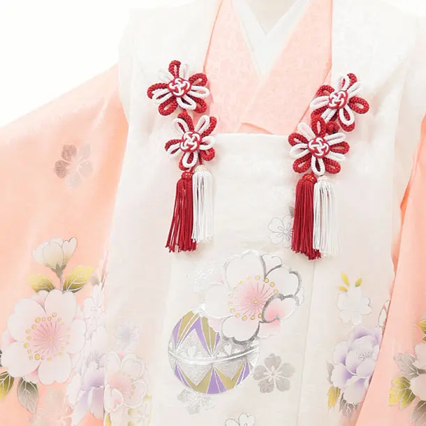 【正絹】七五三レンタル(3歳女児被布)ようよう白 桜まり×ピンク 牡丹 Z184