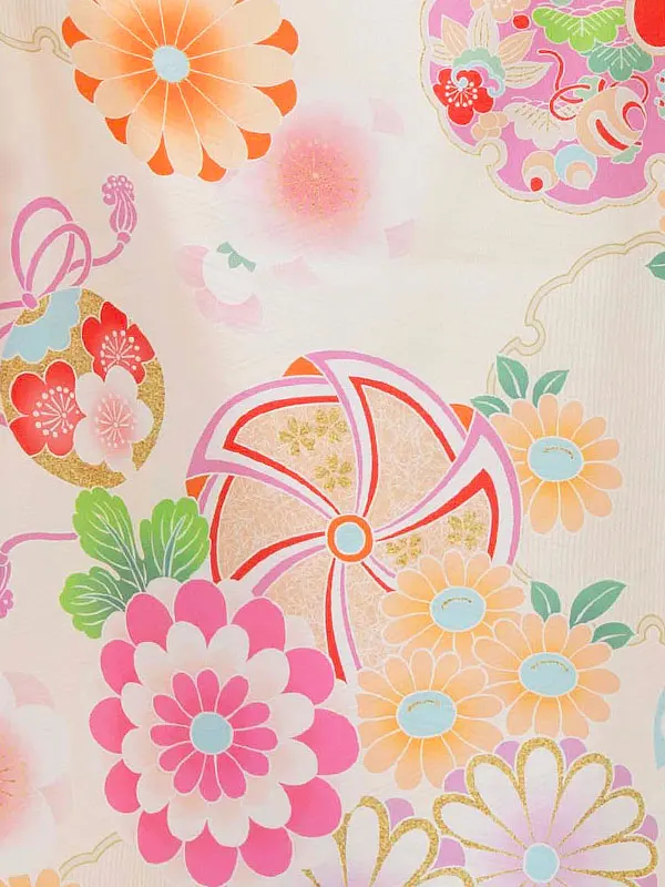七五三レンタル(3歳女児被布)式部浪漫 ピンク 桜菊刺繍×白 菊 Z185