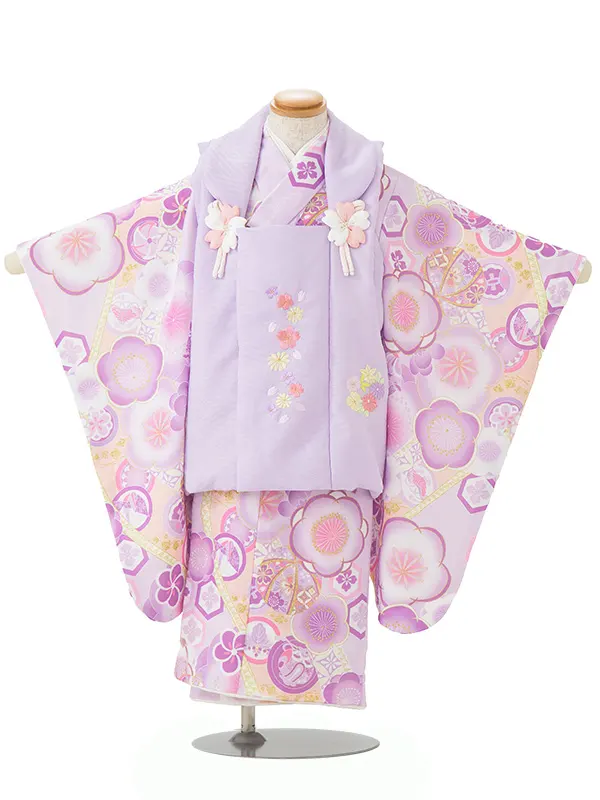 七五三レンタル(3歳女児被布)式部浪漫 紫刺繍桜×梅に丸紋 Z190