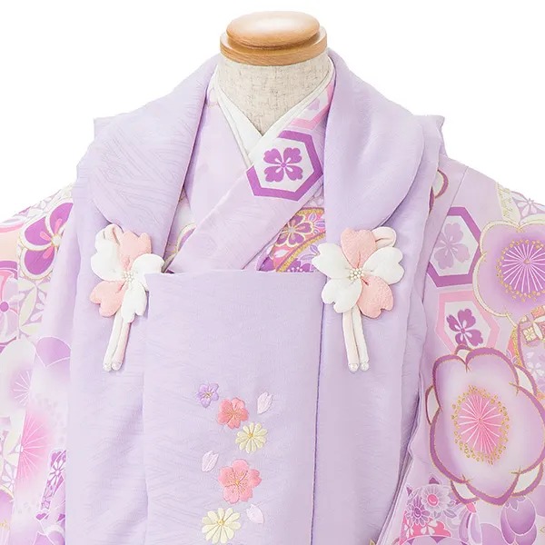 七五三レンタル(3歳女児被布)式部浪漫 紫刺繍桜×梅に丸紋 Z190