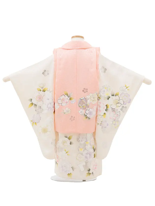 【正絹】七五三レンタル(3歳女児被布)ようようピンク桜まり×白牡丹Z191