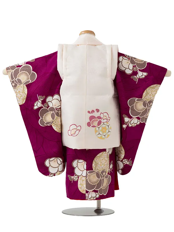 七五三レンタル(3歳女児被布)紫×ベージュ梅まり Z192