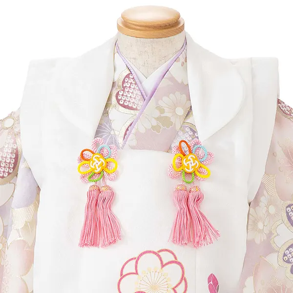 七五三レンタル(3歳女児被布)白 梅まり×薄ピンク 金彩桜づくし Z195