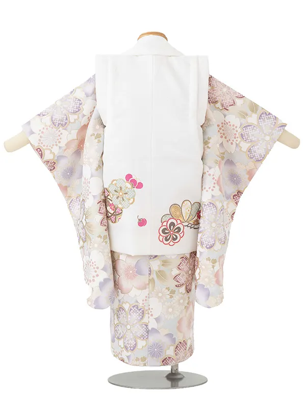 七五三レンタル(3歳女児被布)白梅まり×水色 金彩桜づくし Z197