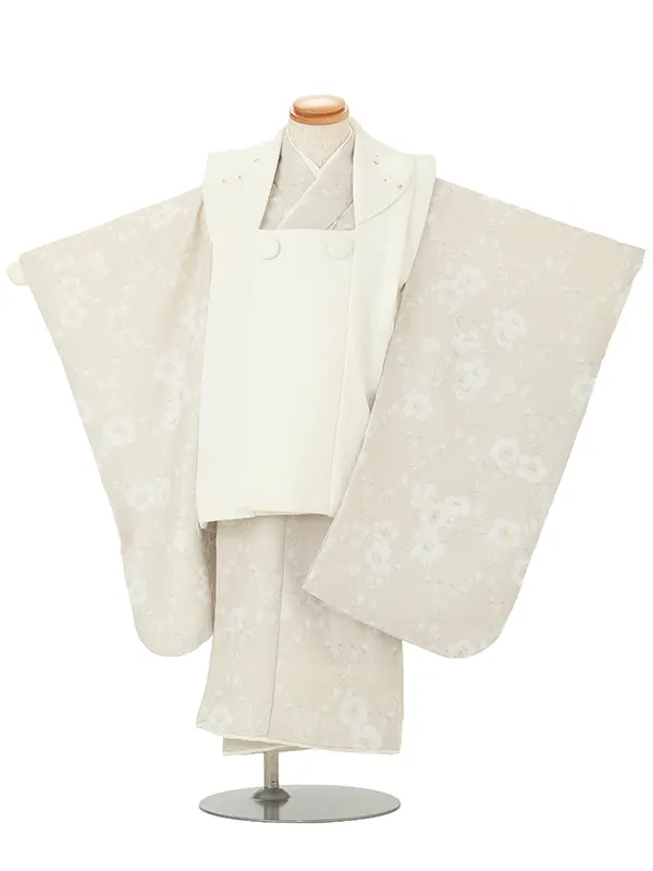 七五三レンタル(3歳女児被布)KAGURA 白 桜×ベージュ 月花 Z200