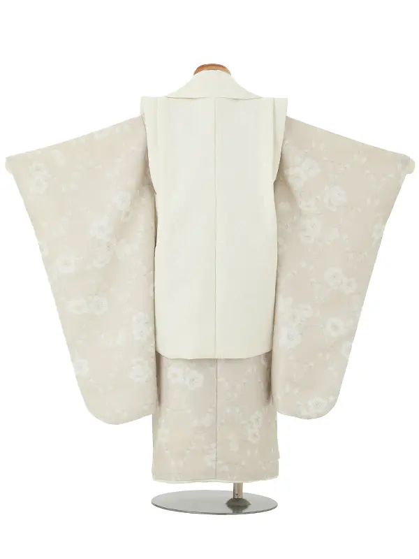七五三レンタル(3歳女児被布)KAGURA 白 桜×ベージュ 月花 Z200