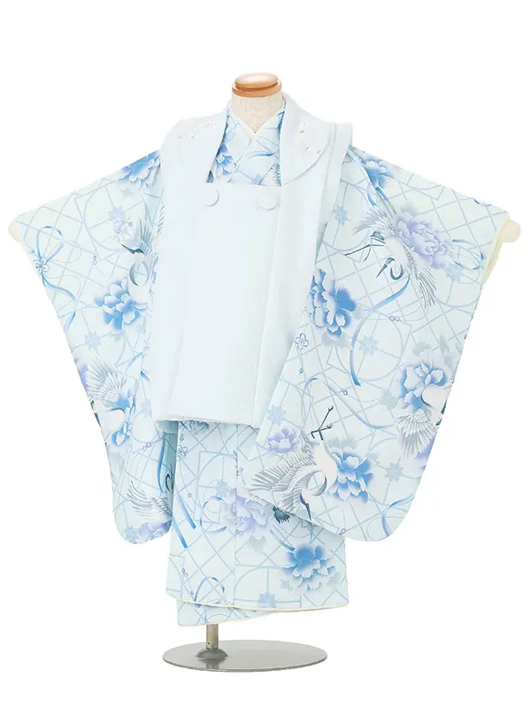 七五三レンタル(3歳女児被布)KAGURA 水色 桜刺繍×水色 鶴 Z202