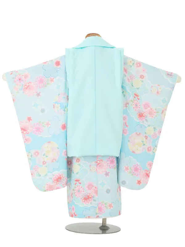 七五三レンタル(3歳女児被布)式部浪漫 水色熨斗×菊桜 Z207