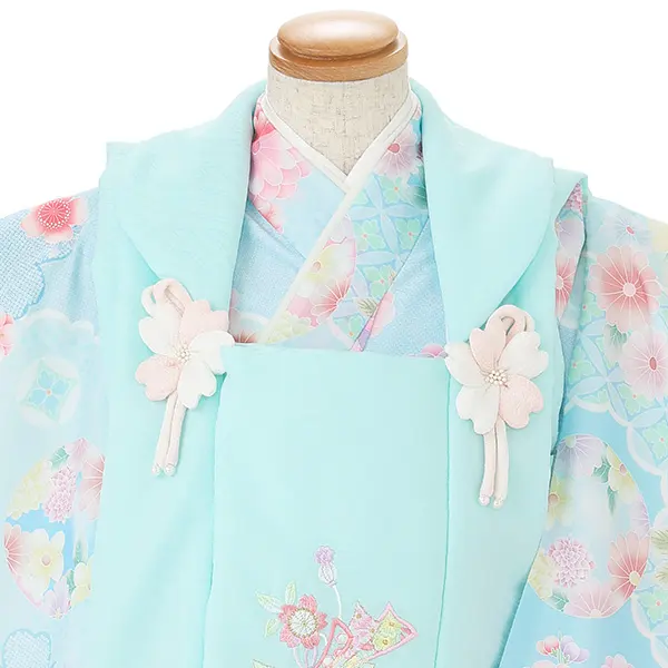 七五三レンタル(3歳女児被布)式部浪漫 水色熨斗×菊桜 Z207