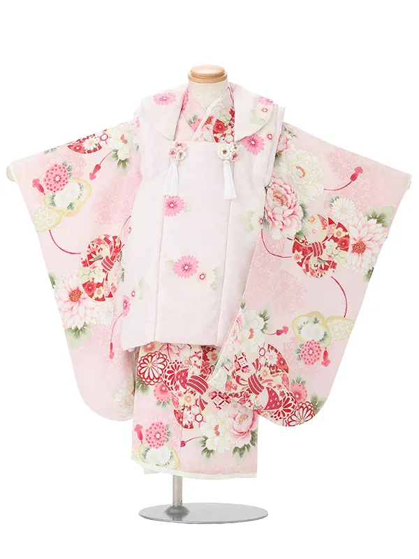 七五三レンタル(3歳女児被布)華徒然 薄ピンク菊×ピンク菊牡丹 Z208