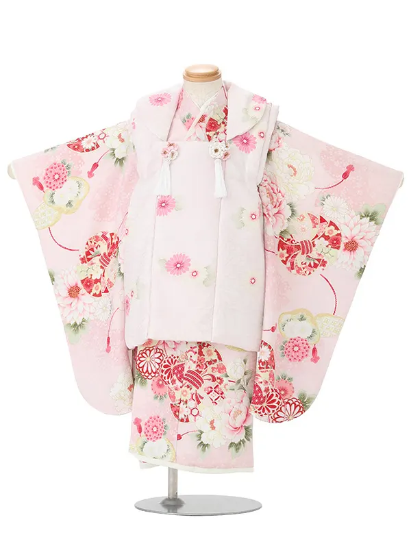 七五三レンタル(3歳女児被布)華徒然 薄ピンク菊×ピンク菊牡丹 Z208