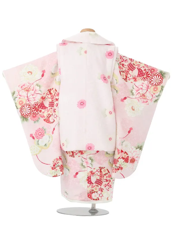 七五三レンタル(3歳女児被布)華徒然 薄ピンク菊×ピンク菊牡丹 Z208