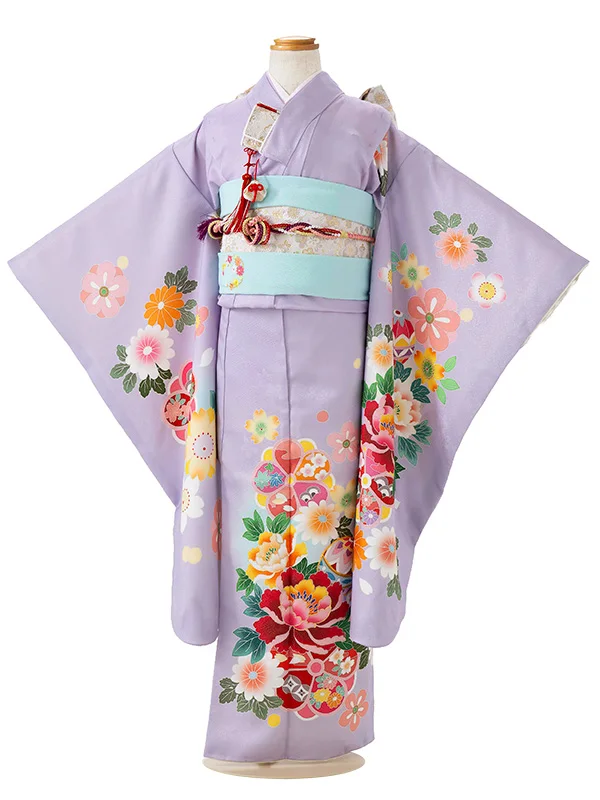 七五三レンタル(7歳女児結び帯)藤色 菊牡丹 Z751