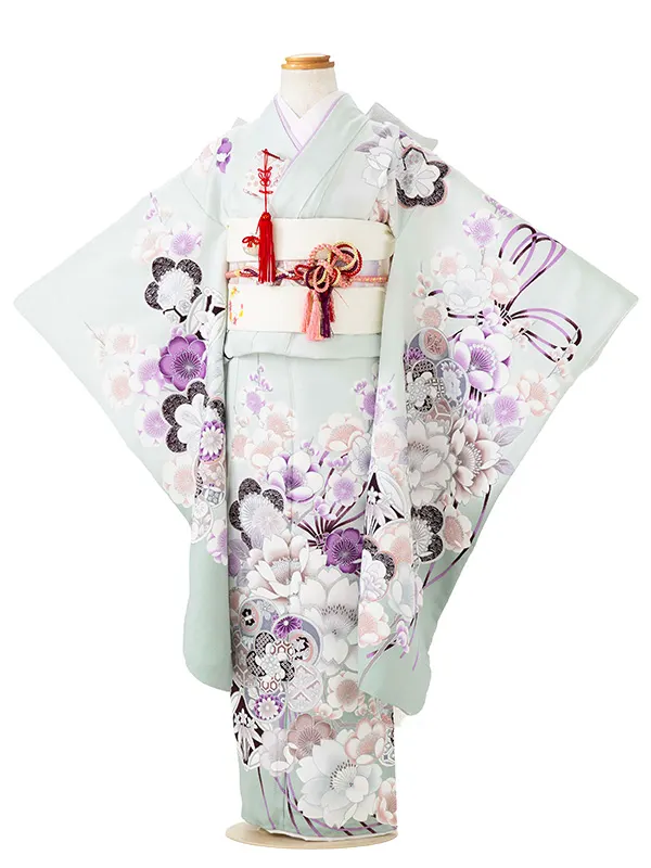 七五三レンタル(7歳女児結び帯)淡緑 桜くす玉 Z758