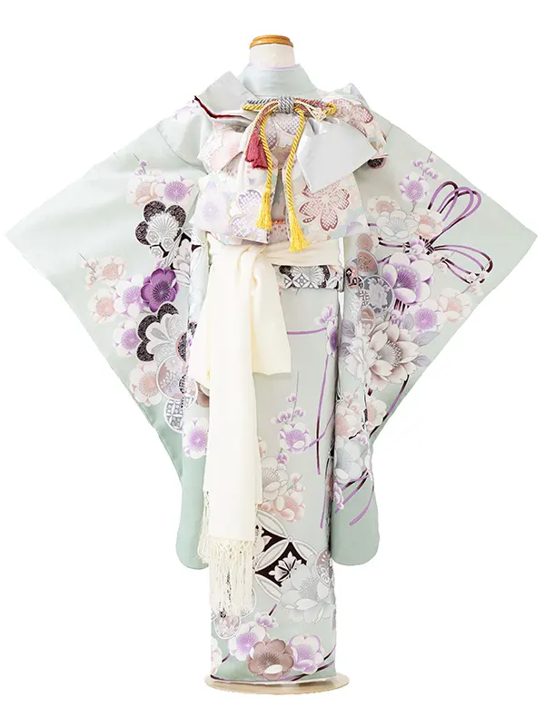 七五三レンタル(7歳女児結び帯)淡緑 桜くす玉 Z758