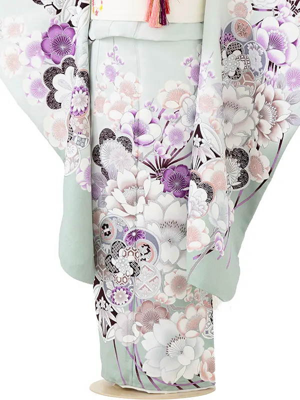 七五三レンタル(7歳女児結び帯)淡緑 桜くす玉 Z758