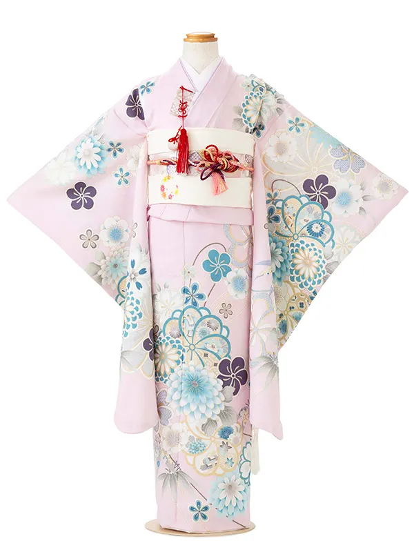 七五三レンタル(7歳女児結び帯) ピンク 花 Z761