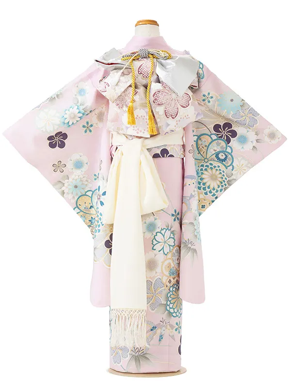 七五三レンタル(7歳女児結び帯) ピンク 花 Z761