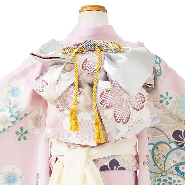 七五三レンタル(7歳女児結び帯) ピンク 花 Z761