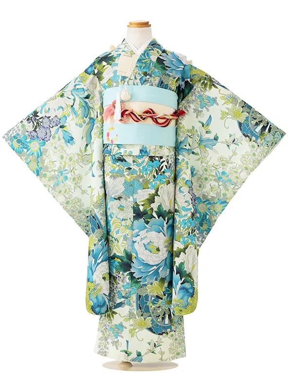 七五三レンタル(7歳女児結び帯) 青 花車 Z771