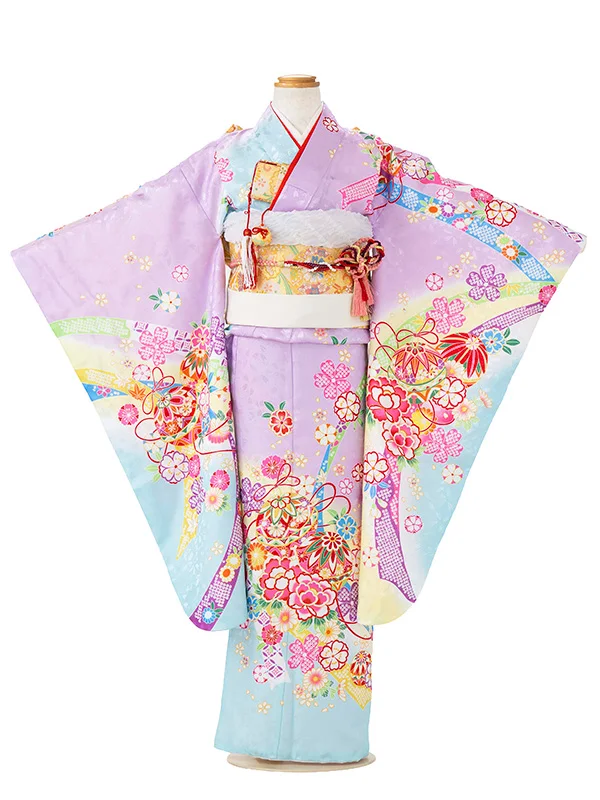 七五三レンタル(7歳女児結び帯) 水色 桜にまり Z779