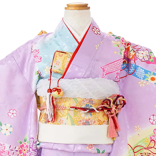 七五三レンタル(7歳女児結び帯) 水色 桜にまり Z779
