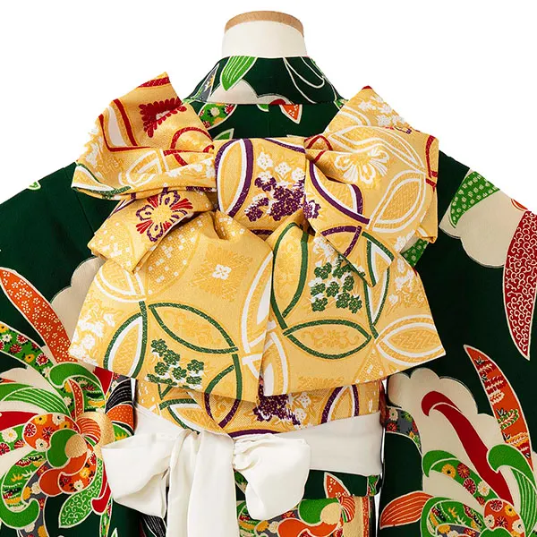 【正絹】七五三レンタル(7歳女児結び帯)紅一点 緑　乱菊 Z786
